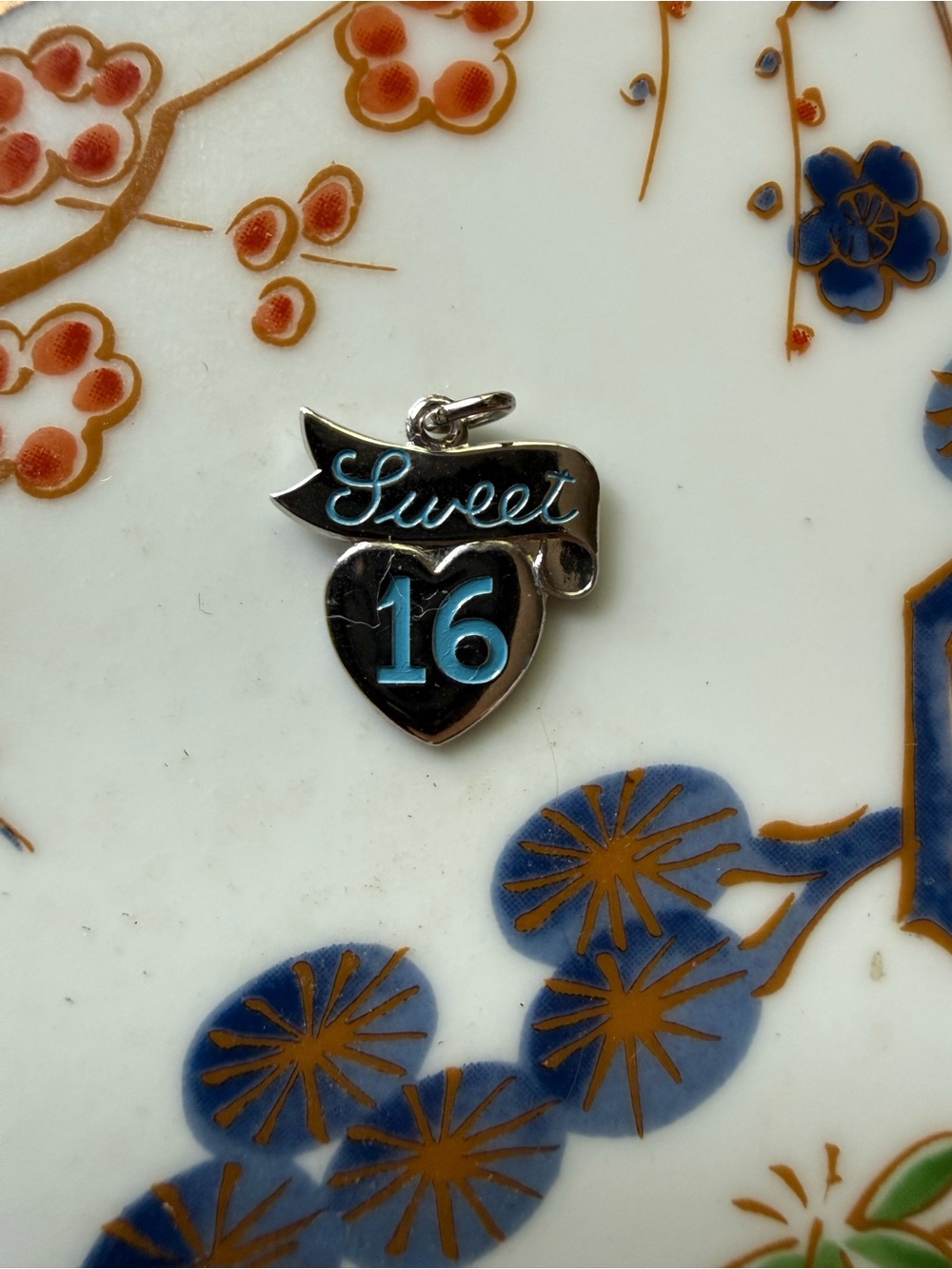Sterling Silver "Sweet 16" Heart Charm with Blue Enamel